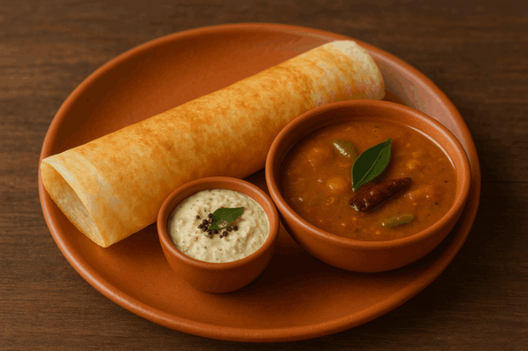 Dosa with Chutney & Sambar